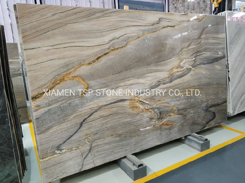 Multicolor Golden Line Wooden Onyx Wood Grain Jade Marble Stone Slab