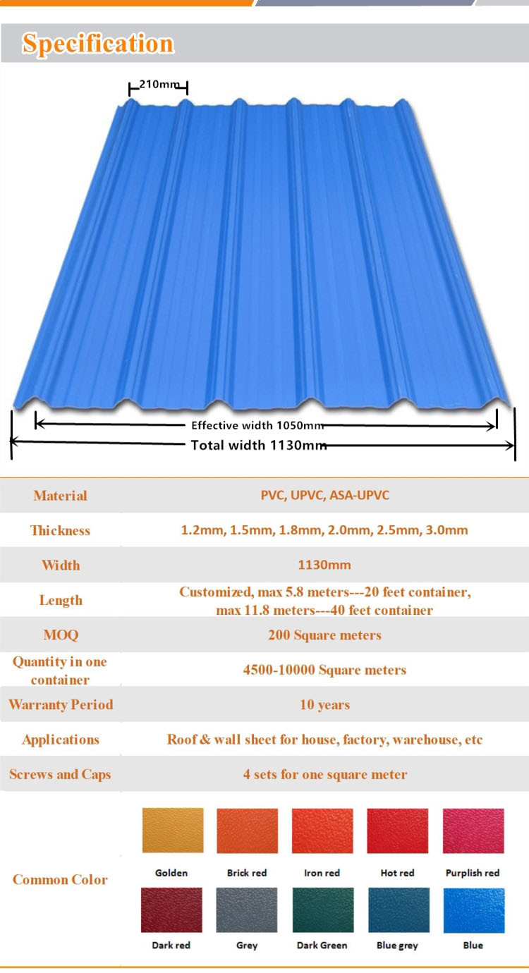 Light Weight PVC Plastic Roof Sheet for Green House