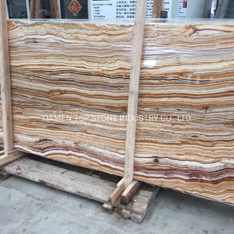 Multicolor Golden Line Wooden Onyx Wood Grain Jade Marble Stone Slab