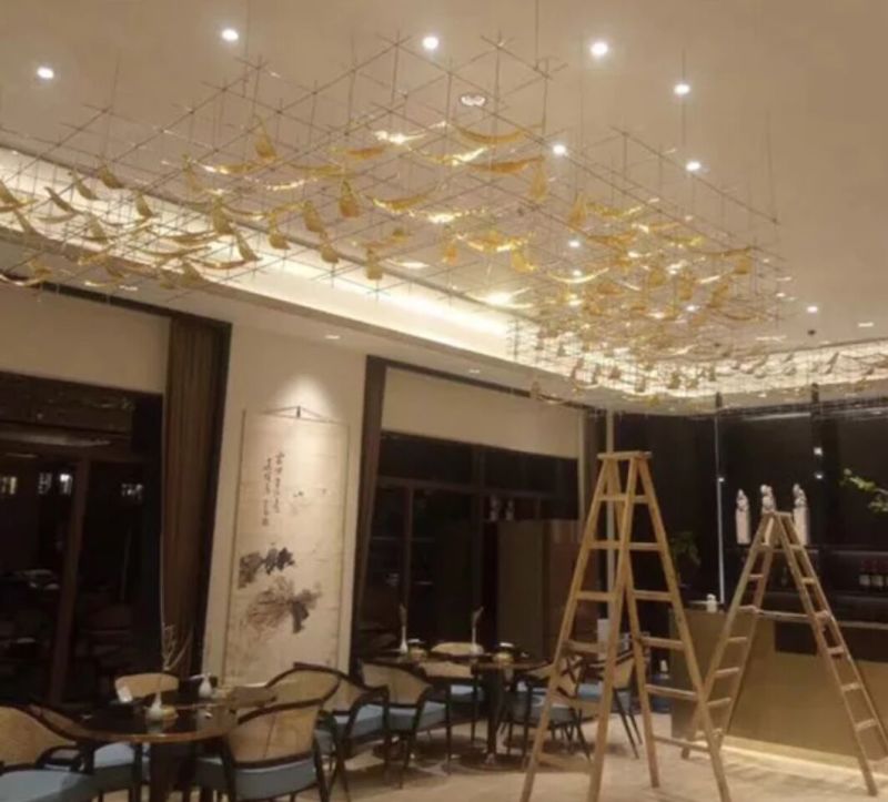 Hotel Lobby Decorative Pendant Light Glass Leaf Shade