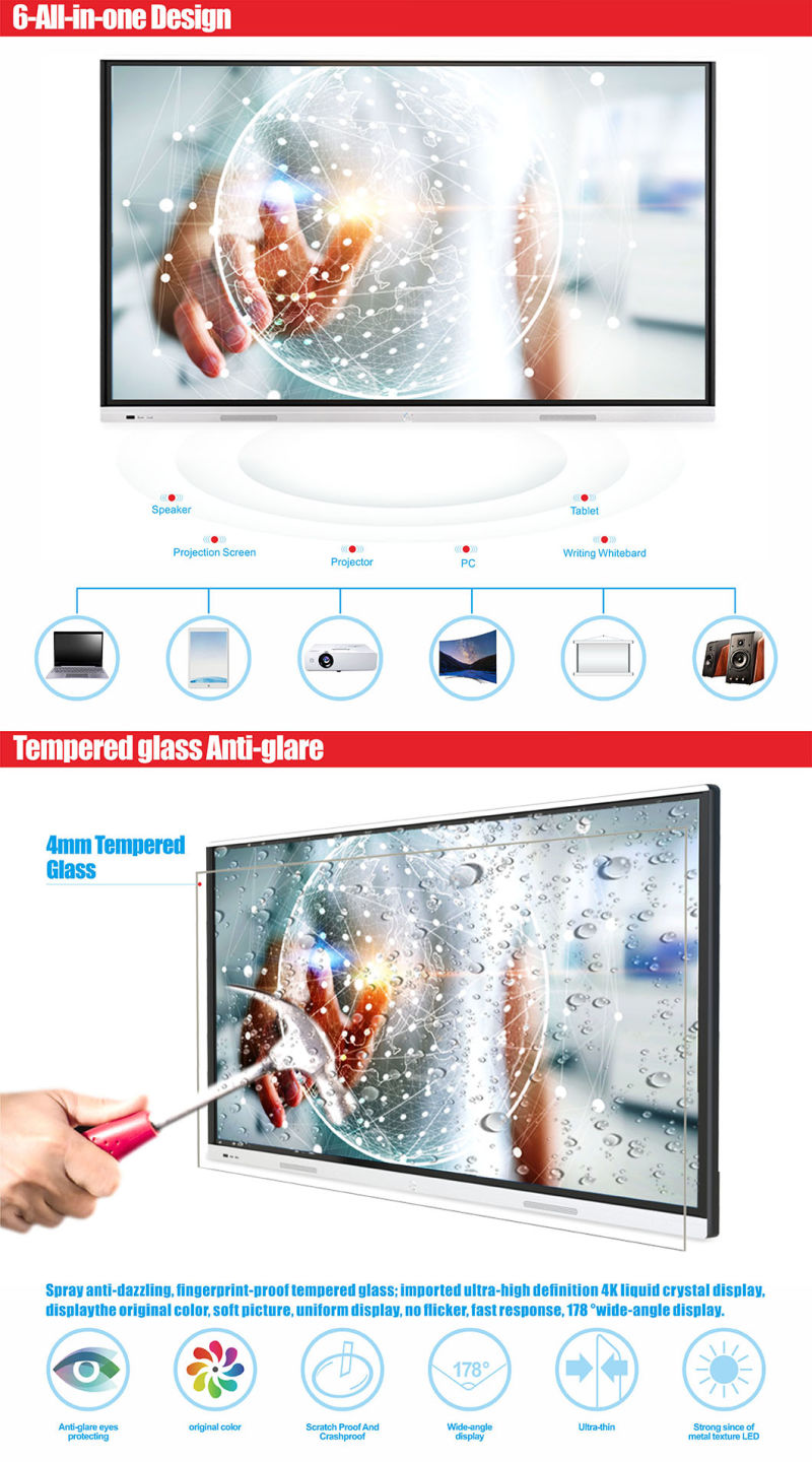 T6 Series Nesting 55 Inch SKD Android 8.0 Infrared Touch Screen Conference Interactive Flat Panel