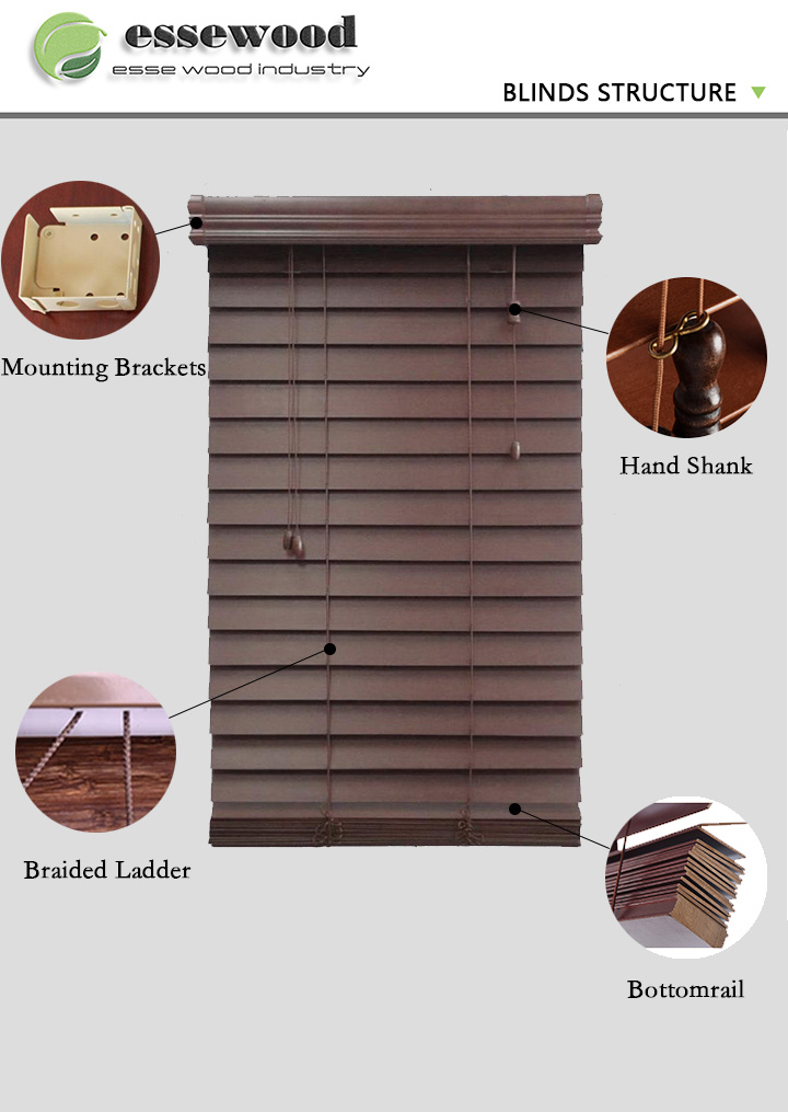 Manual Operation White Wood Blinds with White Decorative Tapes