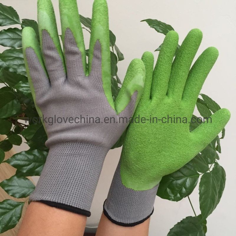 Red Polyester Shell Latex Crinkle Coated Labor Safety Work Gloves