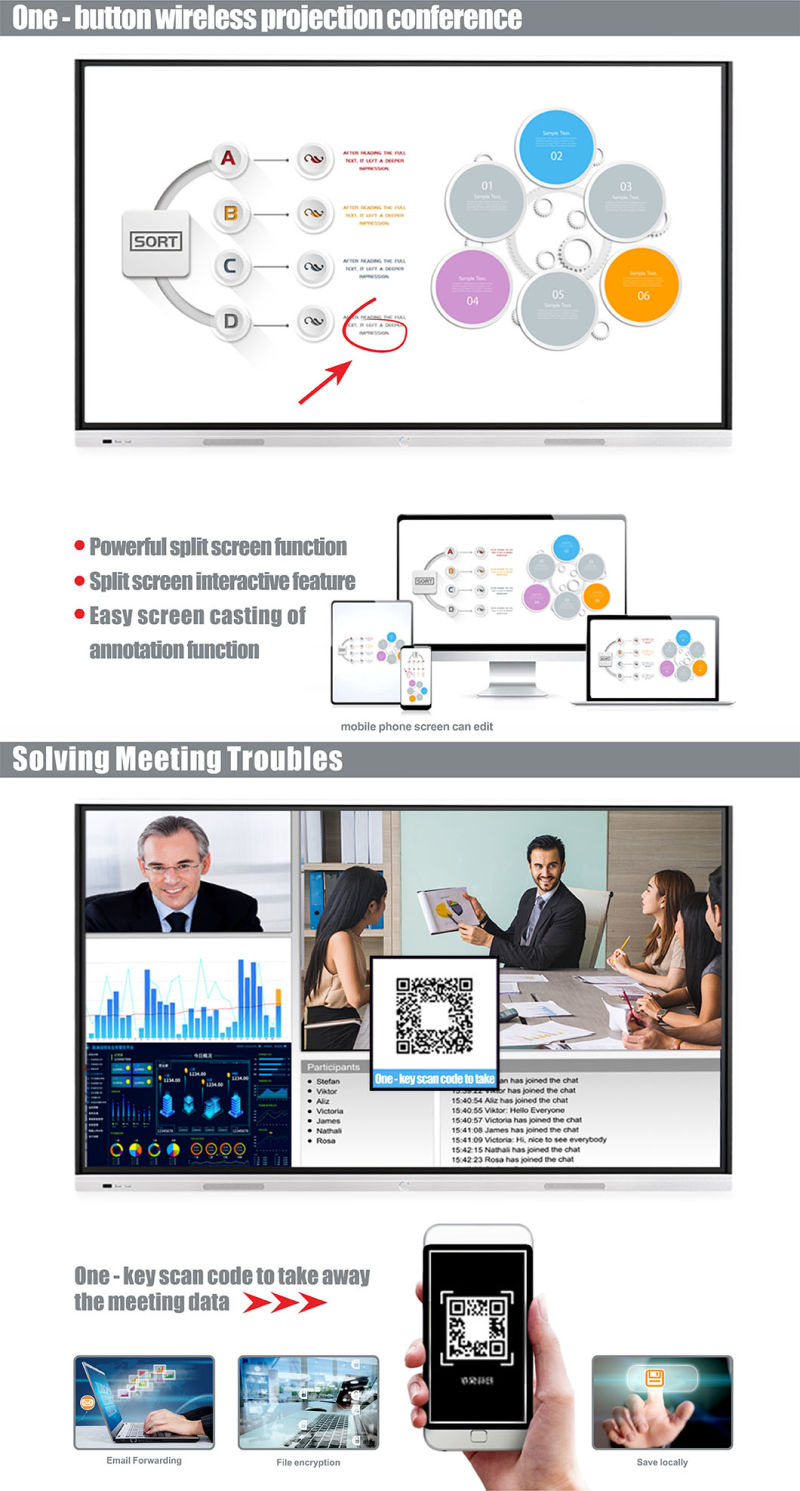 T6c65c Nesting 20 Point Touch LCD Interactive Display Flat Panel for Conference&Meeting