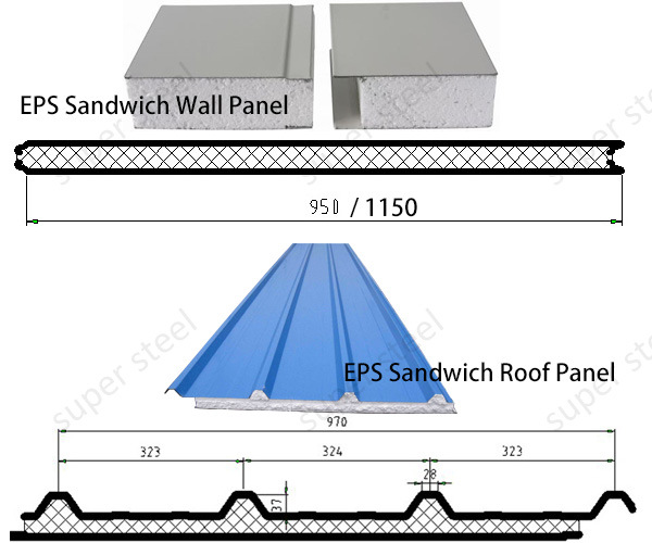EPS Sandwich Panel with Grey White Color Steel Sheet