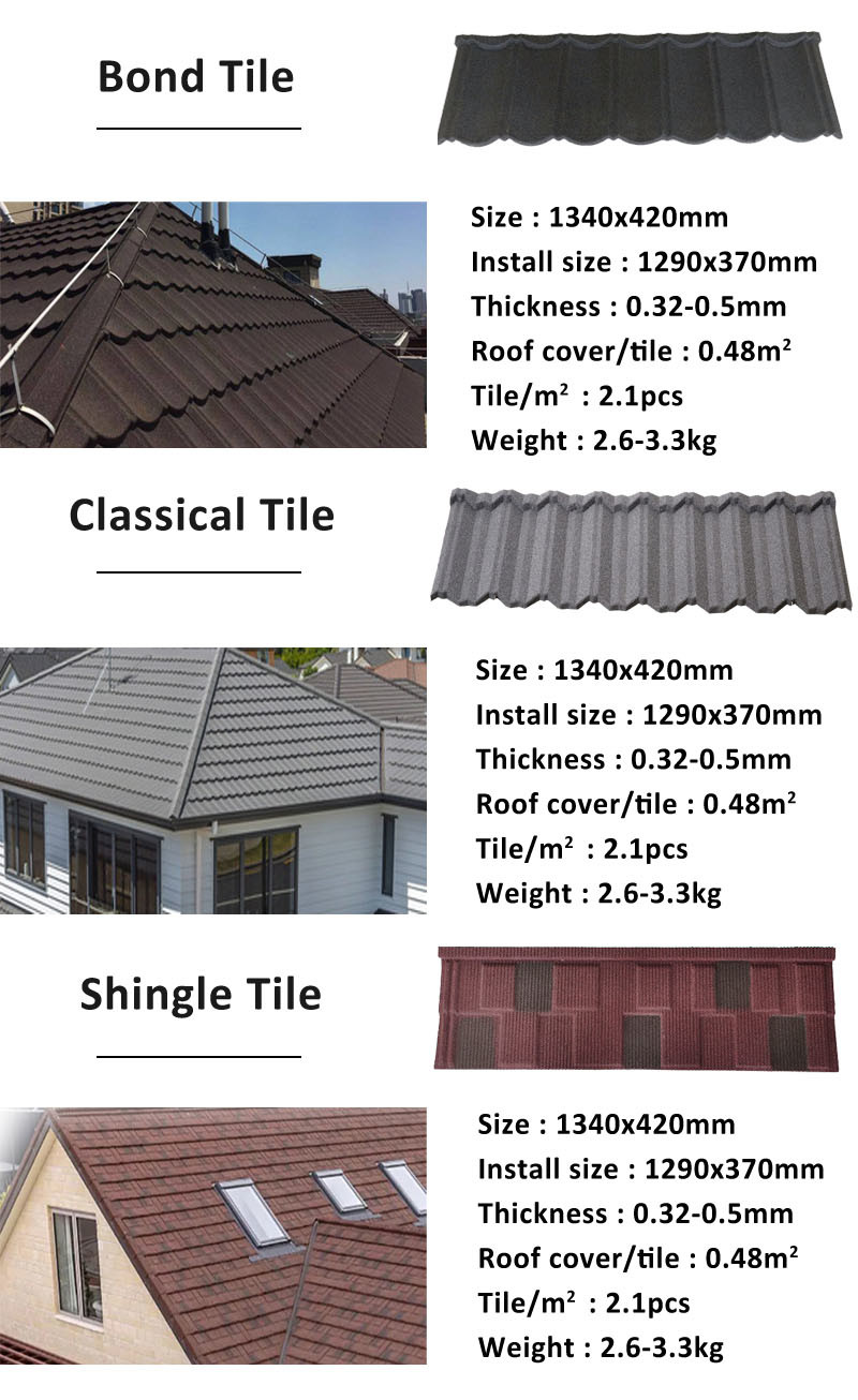 Galvanized Roof Sheet Classical Type Stone Coated Metal Roof Tile