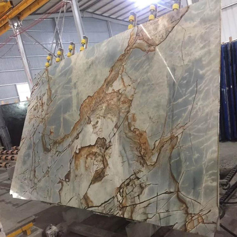 Luxury Exotic Granite/Marble Bookmatched Slabs Roman Blue Impression Quartzite Golden Veins