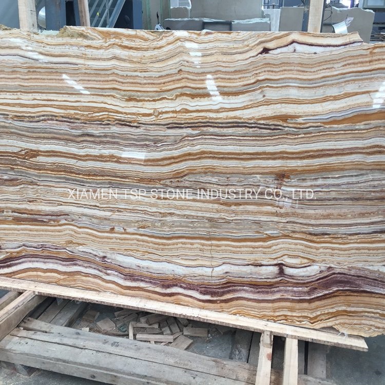 Multicolor Golden Line Wooden Onyx Wood Grain Jade Marble Stone Slab