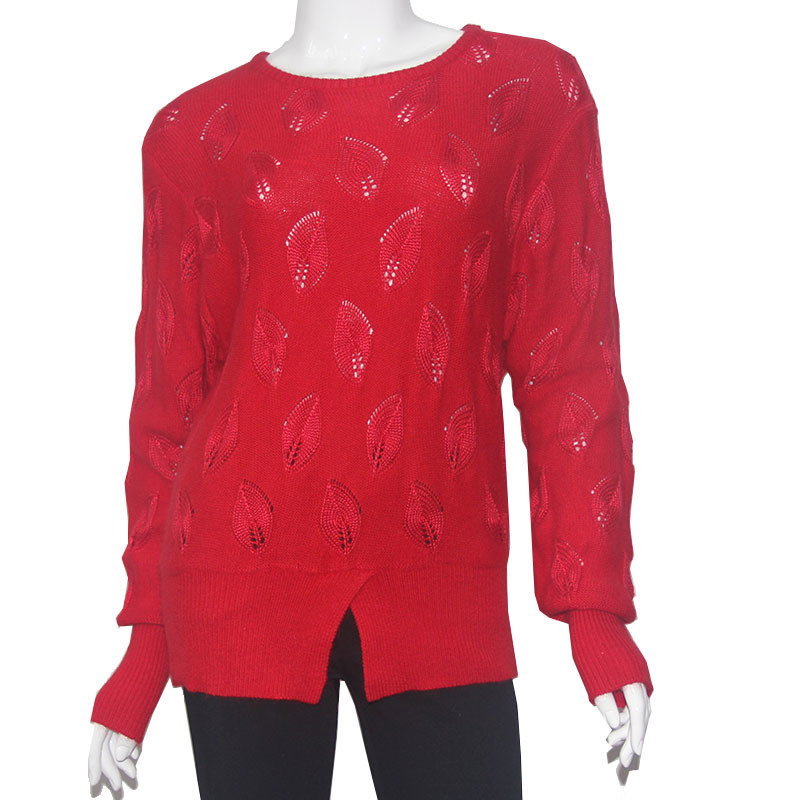 Ladies Leaf Pattern Sweater Women Pointelle Pullover