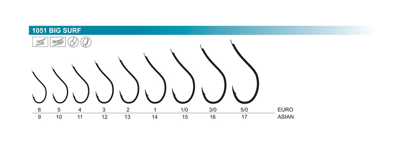 1051 Big Surf Large Size Premium Fishhooks, 8 Sizes Strong Custom Offset