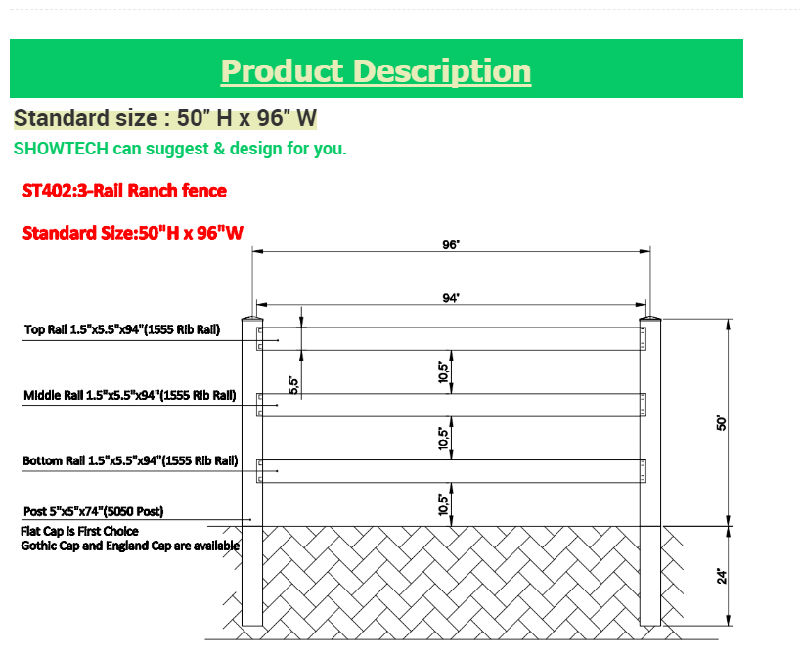 High Strength 2/3/4 Rails PVC Black Cheap Horse Fence Panels