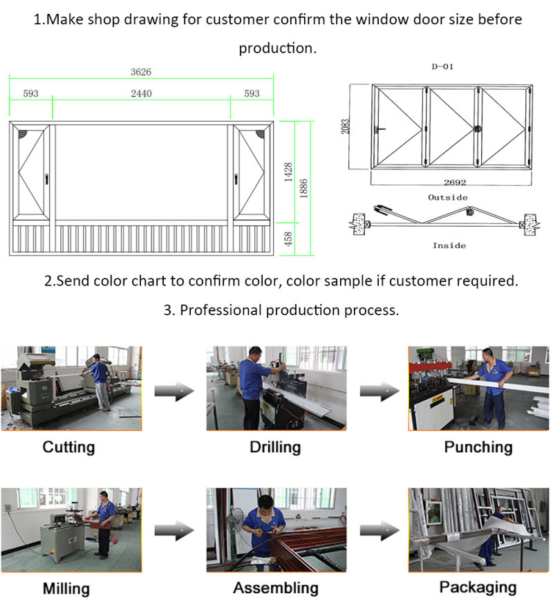 Aluminum/Aluminium Bifold Glass Exterior Doors Double Glazed Door