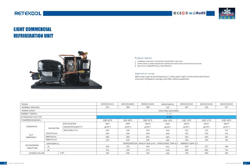 R134A 220V Small Refrigeration Compressor Condenser Unit for Showcase