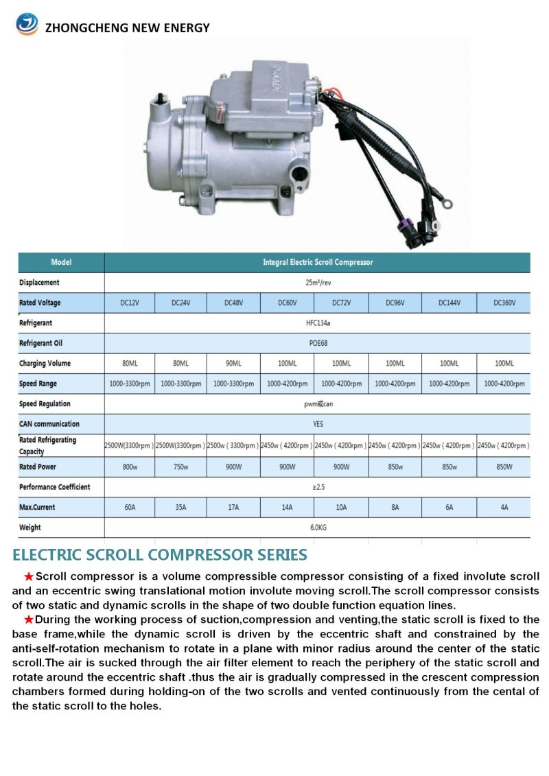 Electric Scroll Compressor 12vot 24volt Auto Compressor