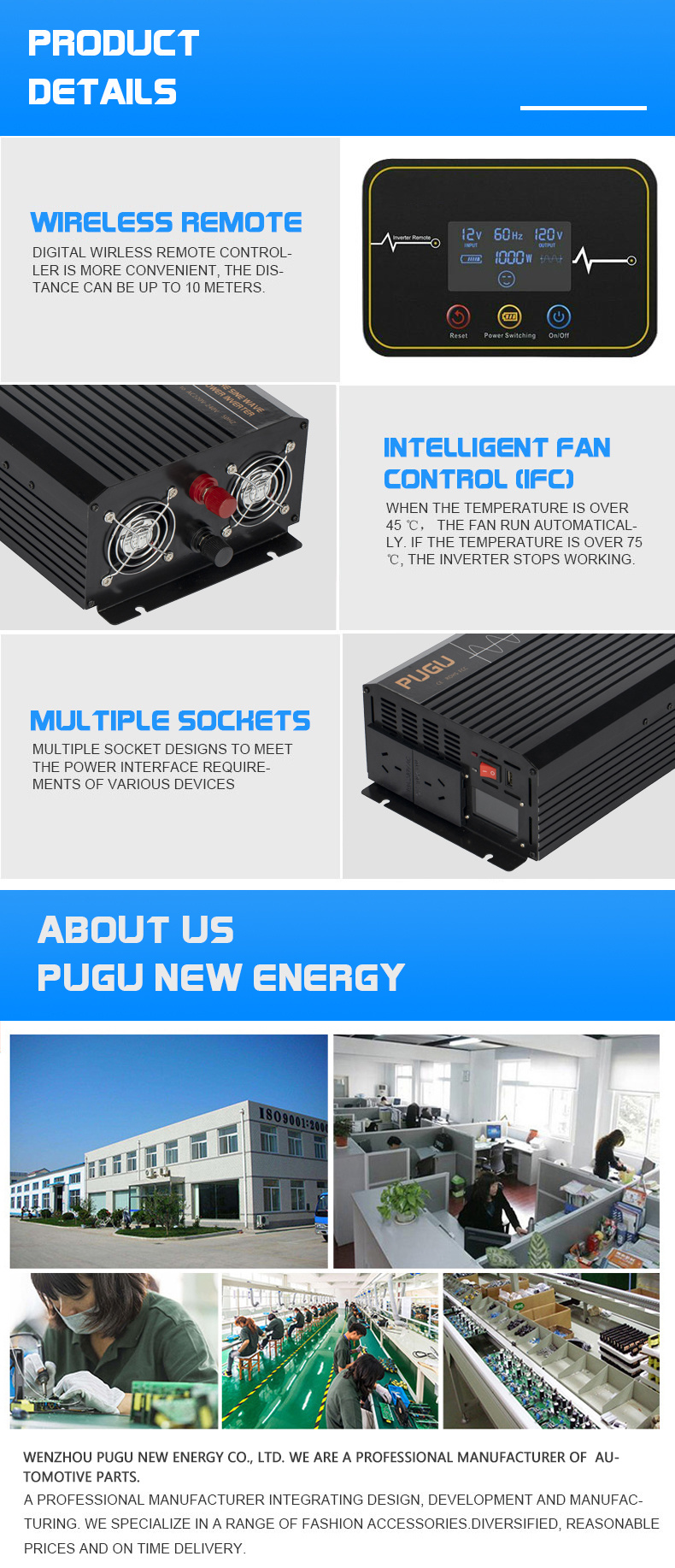 1000W 12V/24V/48V DC to AC 110V/220V off Grid Power Inverter