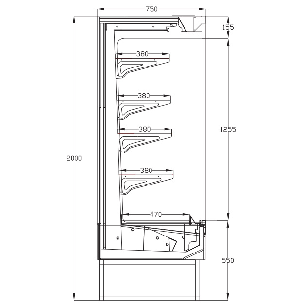 Integral Embraco Compressor Open Display Fridge with Temperature +2~+8 Degrees