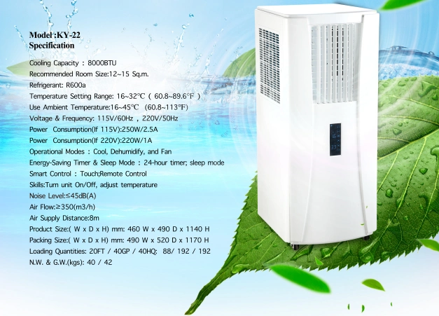 China OEM 8000BTU Compact Size Portable Aircon White No Need Exhaust Pipe Ky-22