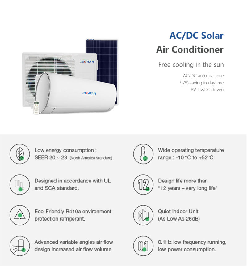 Without Inverter Gmcc Compressor DC Powered Solar Air Conditioner R32/R410A