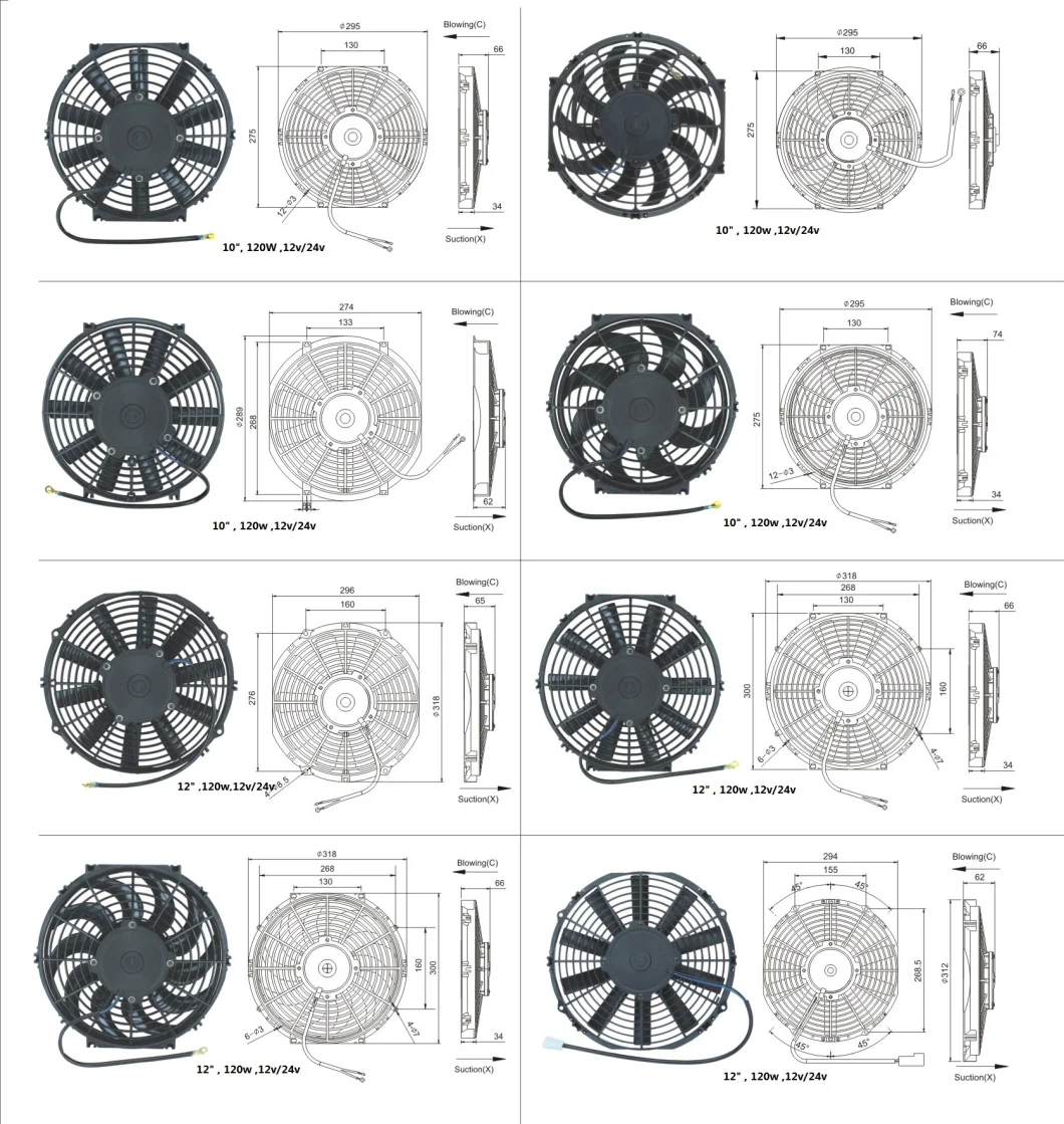 16 Inch 12V/24V Auto Air Conditioning Condenser Cooling Electric Motor Fan