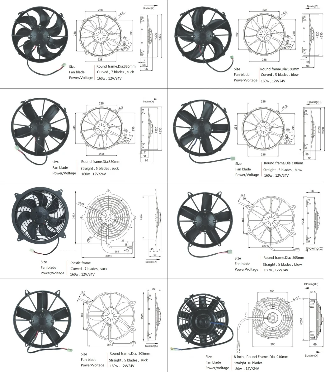 16 Inch 12V/24V Auto Air Conditioning Condenser Cooling Electric Motor Fan