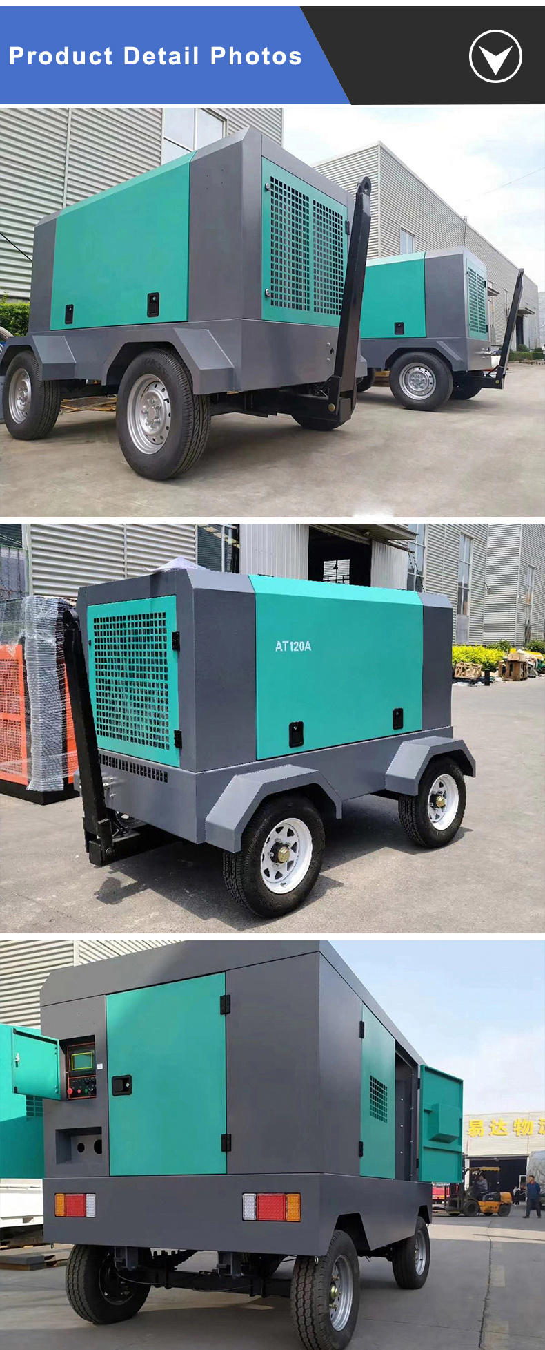 110kw 145HP Diesel Power Portable Screw Compressors 10bar Rotary Air Compressors
