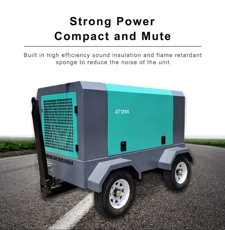 110kw 145HP Diesel Power Portable Screw Compressors 10bar Rotary Air Compressors