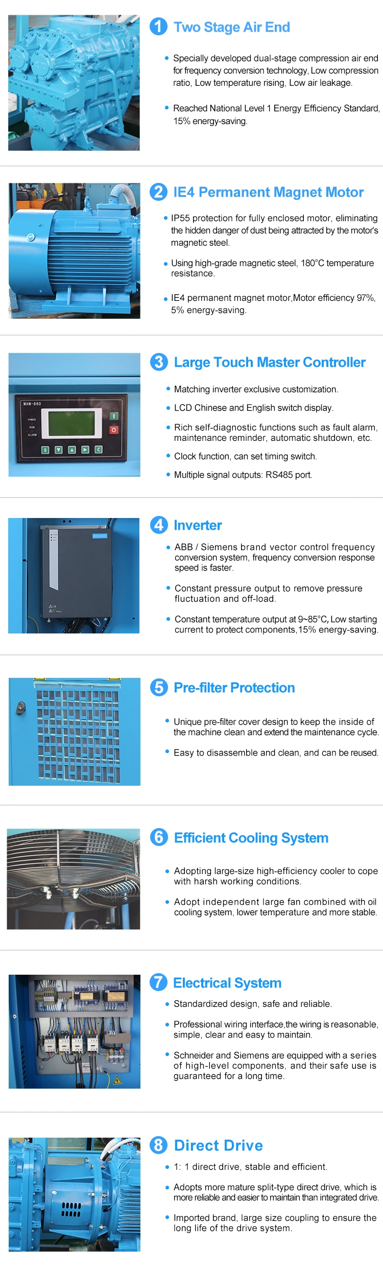 360cfm 10.2m3/Min Heavy Duty Industrial Stationary Variable Frequency Double Screw Air Compressor