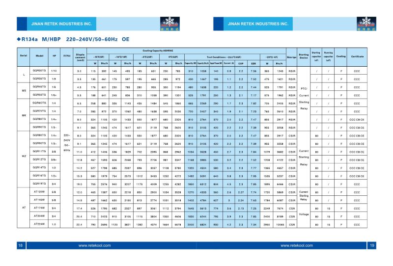 R134A AC 220V 24V Refrigerator Compressor