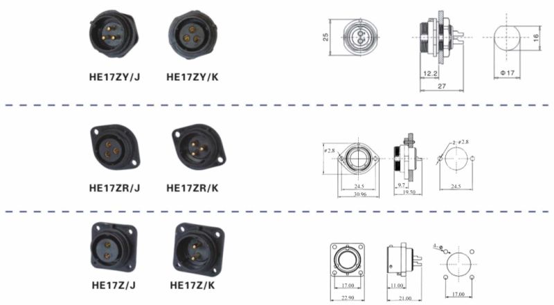 Manufacturing IP67 Waterproof Circular Power Connector with 17mm Socket Sp17