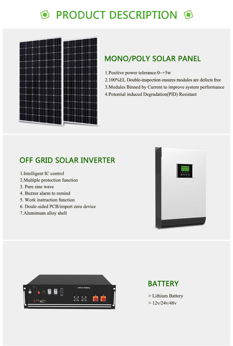 10 Kw Hybrid Solar Power System Home with Hybrid Inverter and Battery Bank