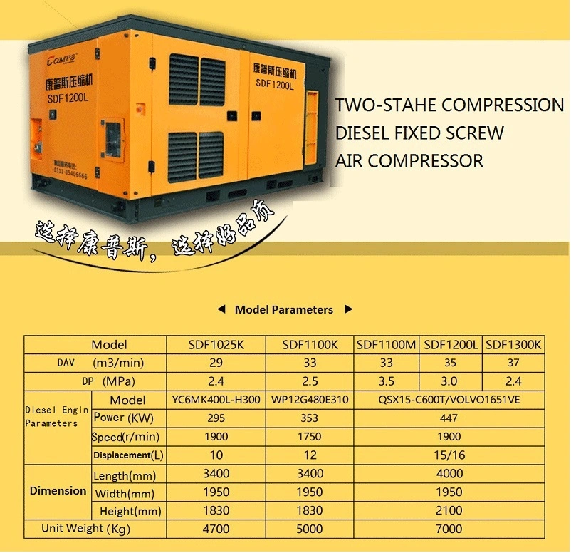 Industrial Stationary Heavy Duty Diesel Single Screw Air Compressor