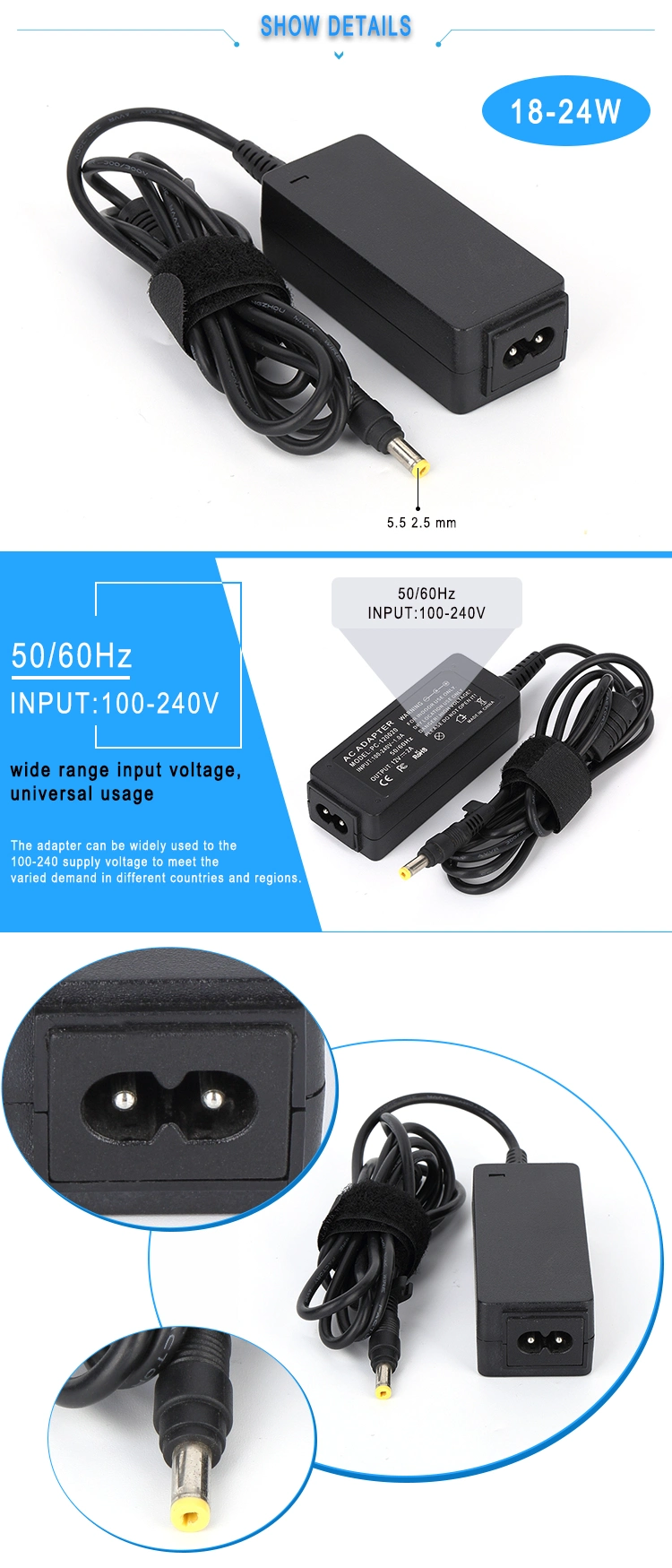 single output type 110V AC to 12V DC power supply AC DC 24W 12V 2A adapter