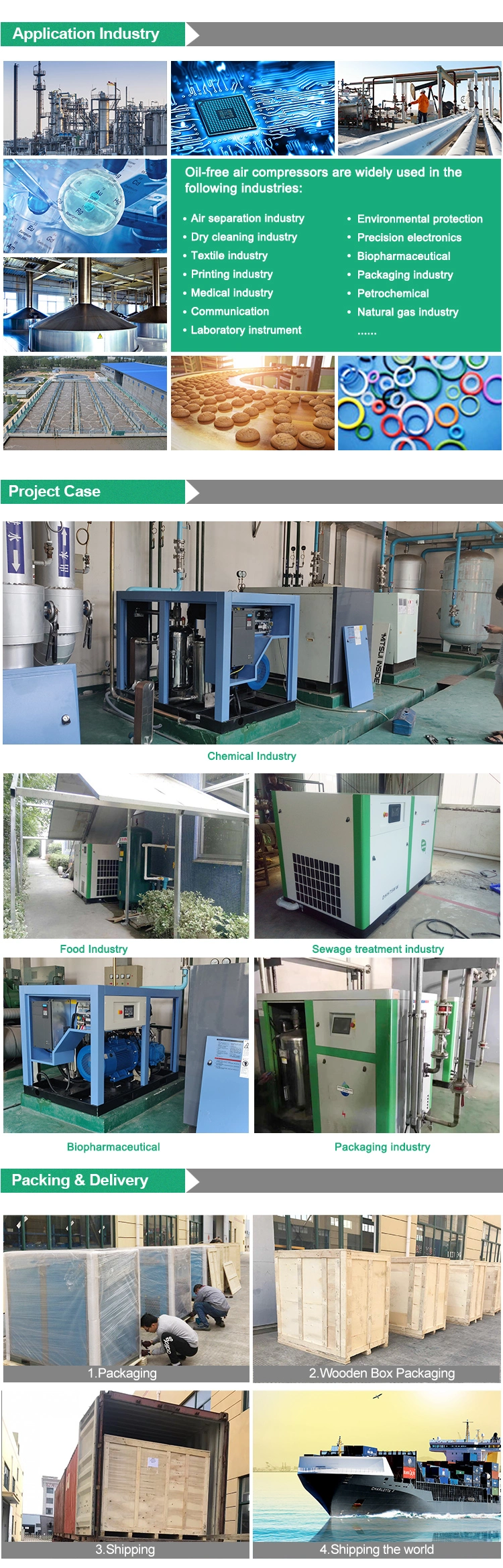 Oil Less Screw Compressor VSD Screw Air Compressor Electric Screw Compressor Price 7.5 Kw - 160kw