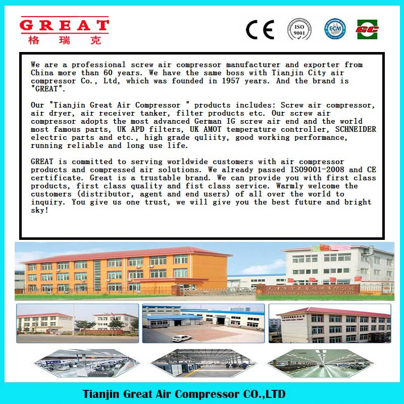 Energy Saving Electric Stationary Direct Driven Screw Air Compressor China Manufacturers