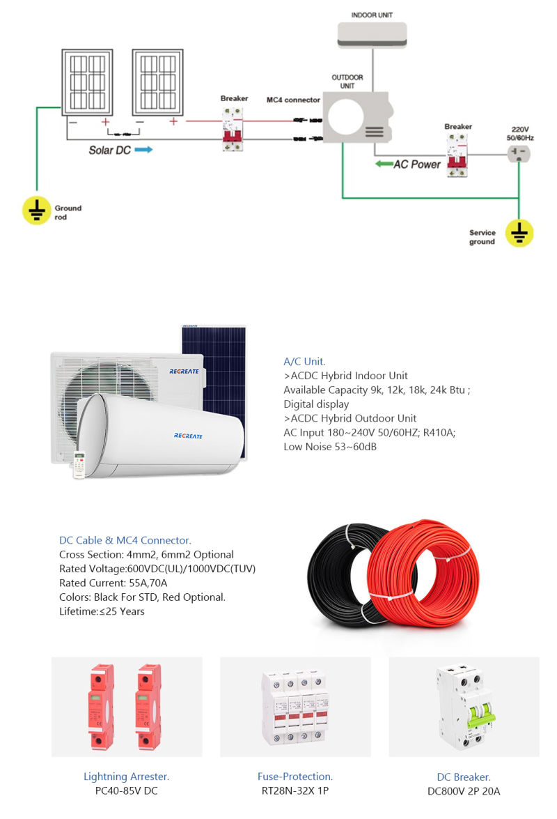 Aircon Acdc Hybrid Solar Air Conditioner 24000BTU with Gmcc Compressor