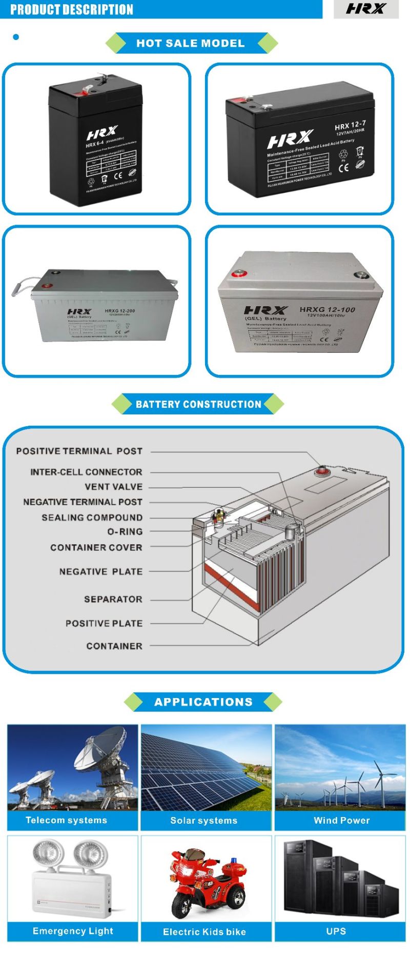 12V 7.2ah SLA Battery Rechargeable Maintenance Free Battery for UPS, Toy Car, Electric Scooter