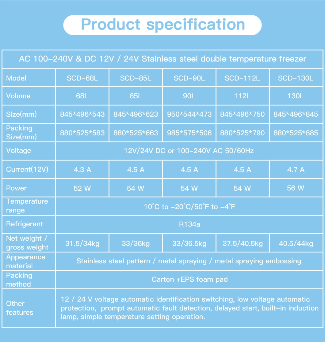 85L Factory Price 12/24V DC Compressor Solar Freezer Fridge Refrigerator