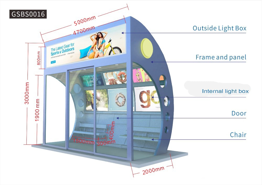 Internal Bus Shelter with Air Conditioner Tempered Glass Bus Stop