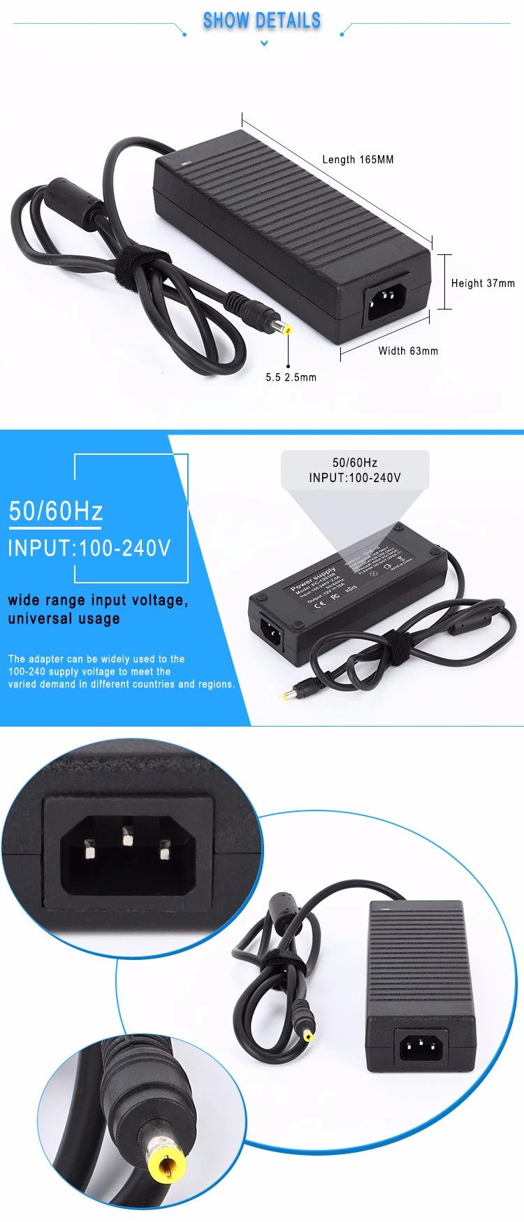 110V AC to 12V DC 10A 120W 12Volt AC DC Switching Power supply