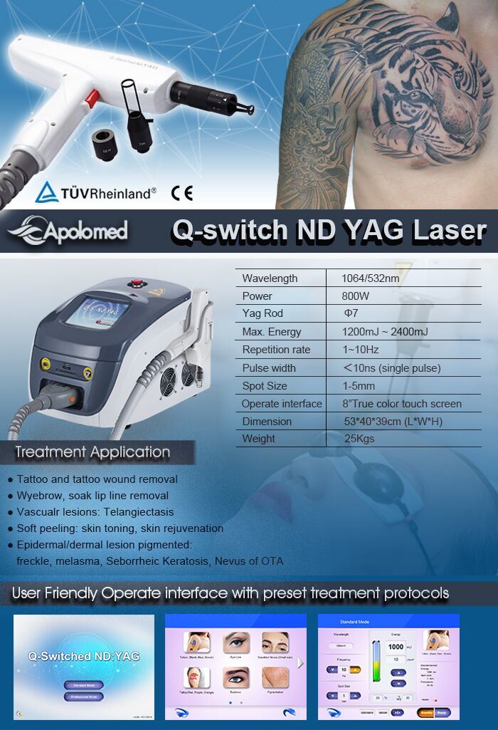 1064 532 Nm Q-Switch ND YAG Laser Multifunction Machine for Tattoo Removal