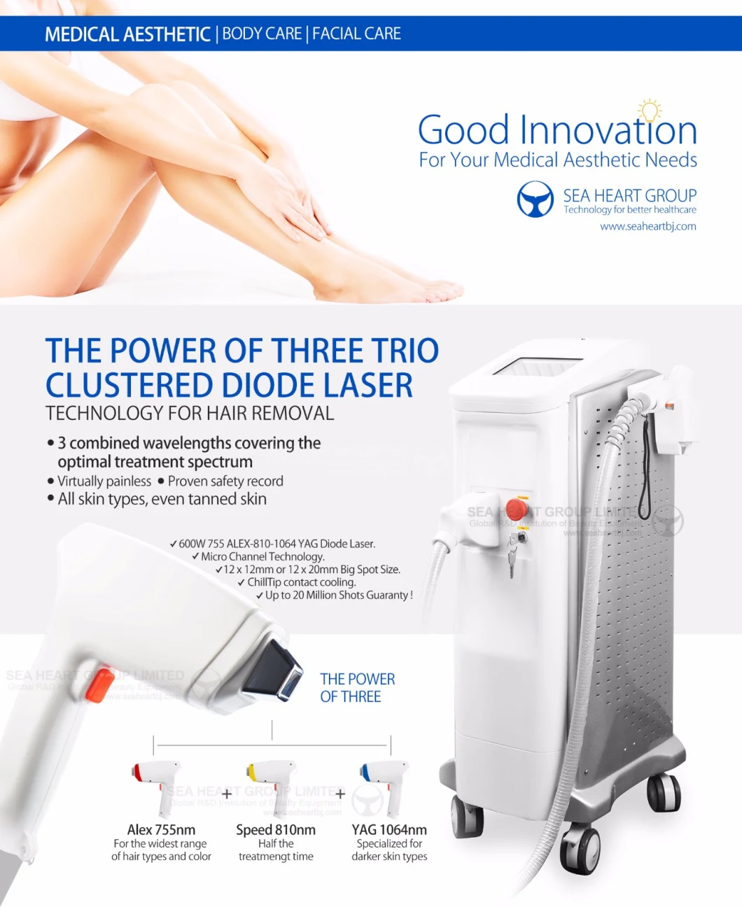 600W 755 Alex-810-1064nm YAG Diode Laser for Hair Removal