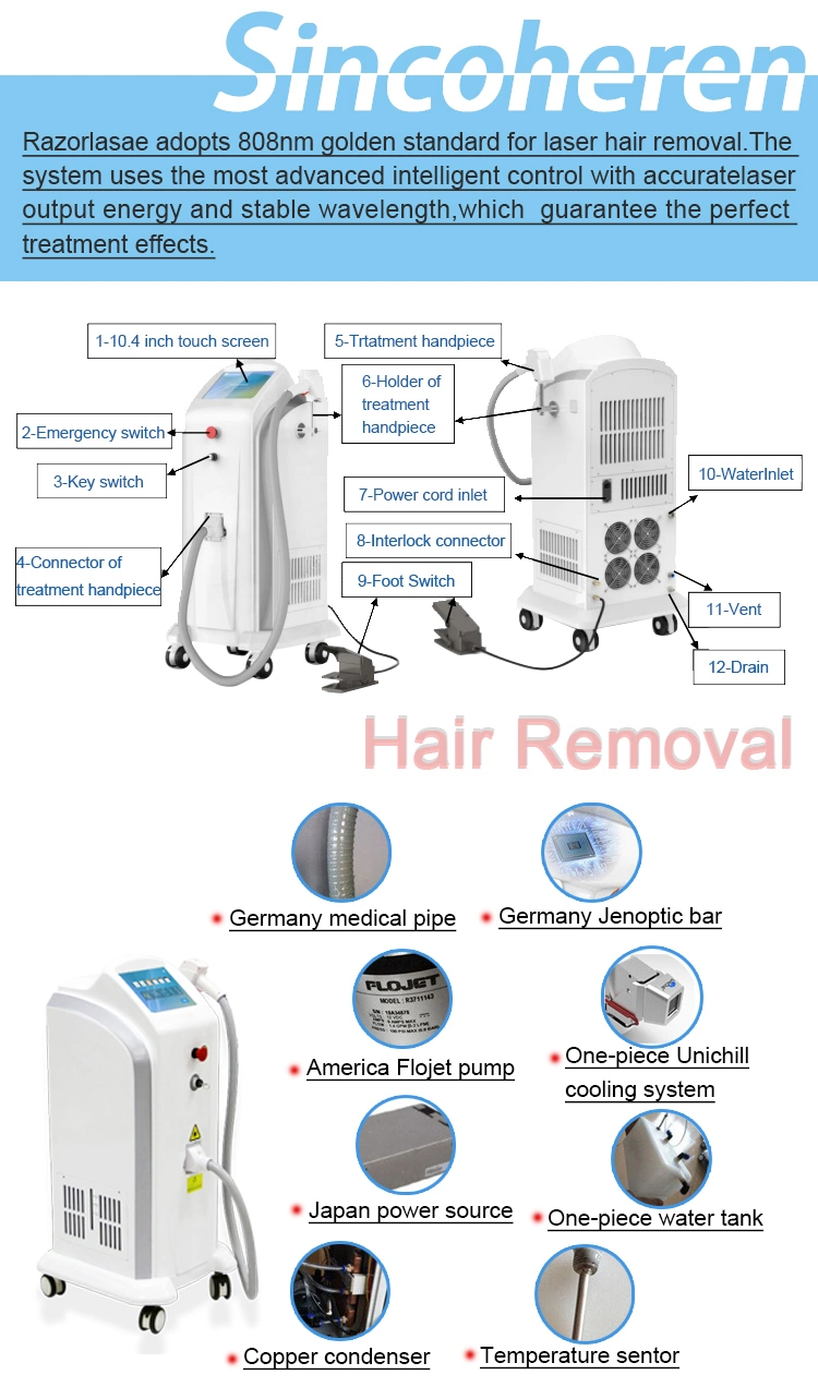 2020 Sincoheren 3 Wavelength Vertical 808nm Diode Laser Hair Removal 1064 Mixed Alexandrite Laser 755nm Permanent
