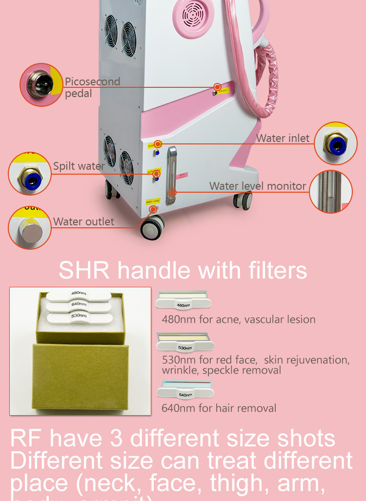 Multifunction Beauty Equipment Elight Hair Removal Shr IPL + Pico Laser + RF with Different Color