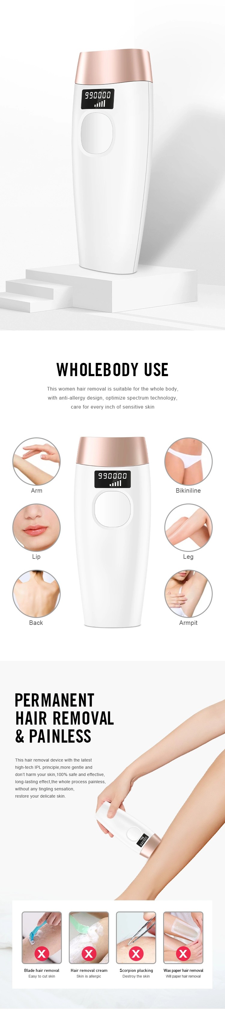 Portable IPL Hair Removal Permanent Painless Hair Removal Device Home Use