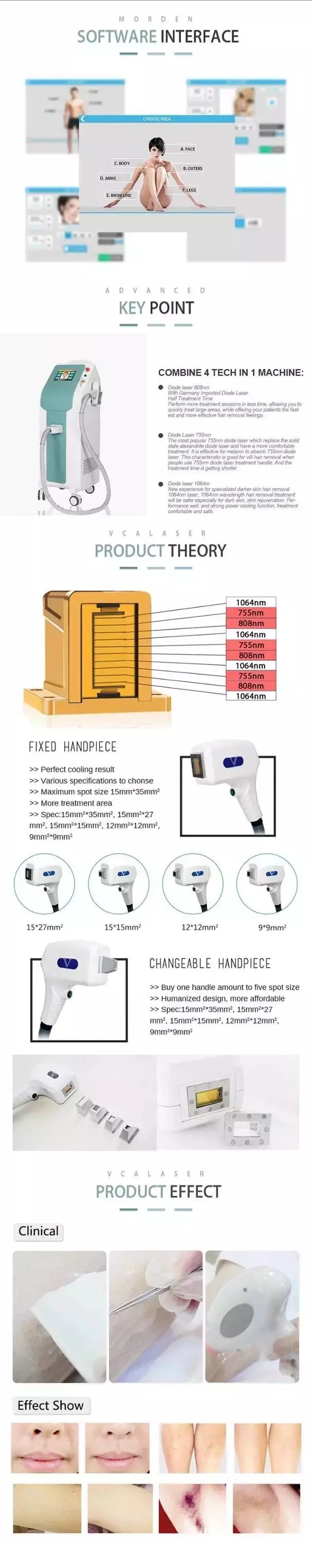 Painless Big Spot Size 808nm Diode Laser Hair Removal Machine
