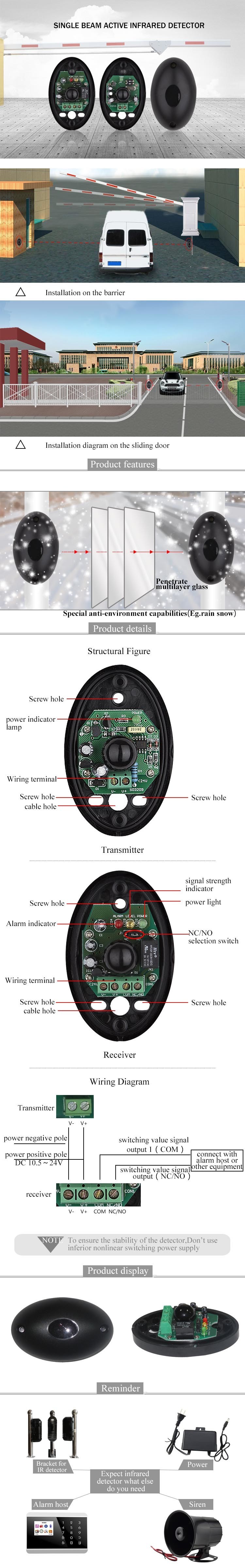 Outdoor Waterproof Infrared Beam Photocell Sensor for Automatic Gate