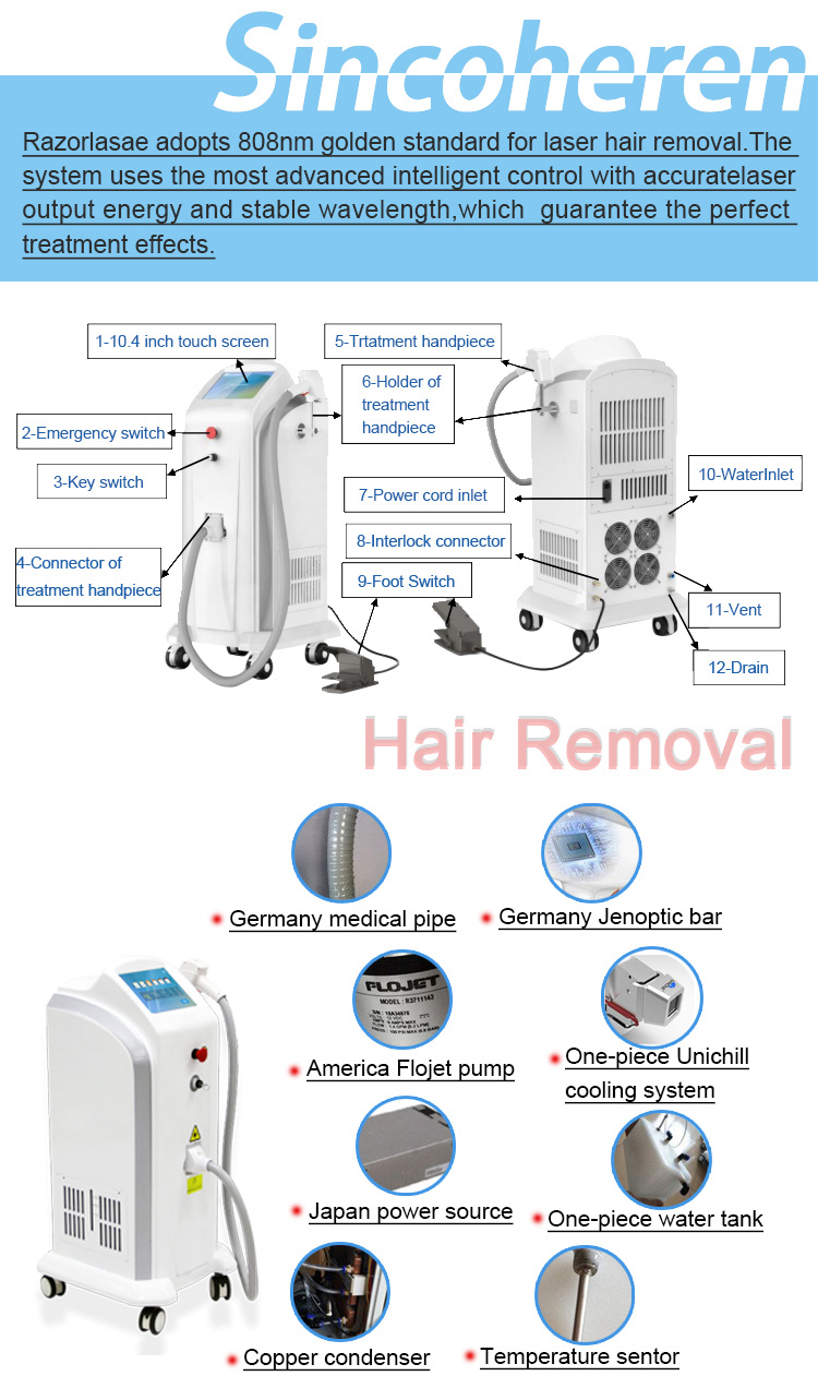 Large Spot Size 808nm Diode Laser Permanent Hair Removal Machine Diode Laser 800W