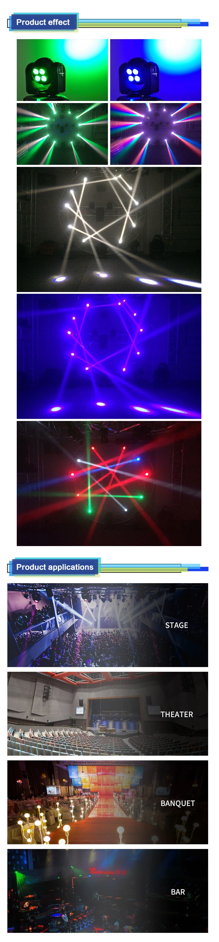 Party Disco RGBW 4 In1 LED Double Face Mini Beam Washer Moving Head DJ Light