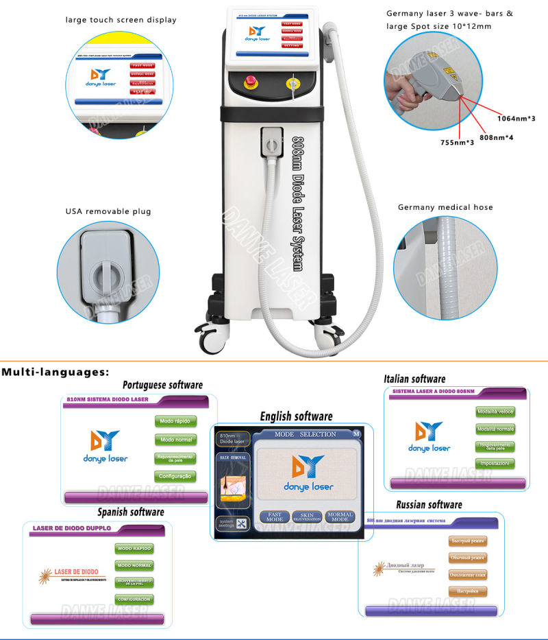 Beauty Equipment Depiladora Diode Laser 1064 808 755 Triple Machine Laser Diodo 3 Waves