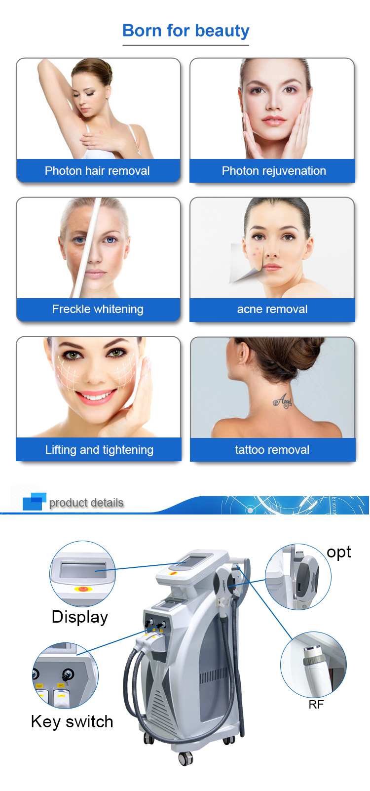 Double Screen Multifunction Beauty Machine IPL, RF, Laser System